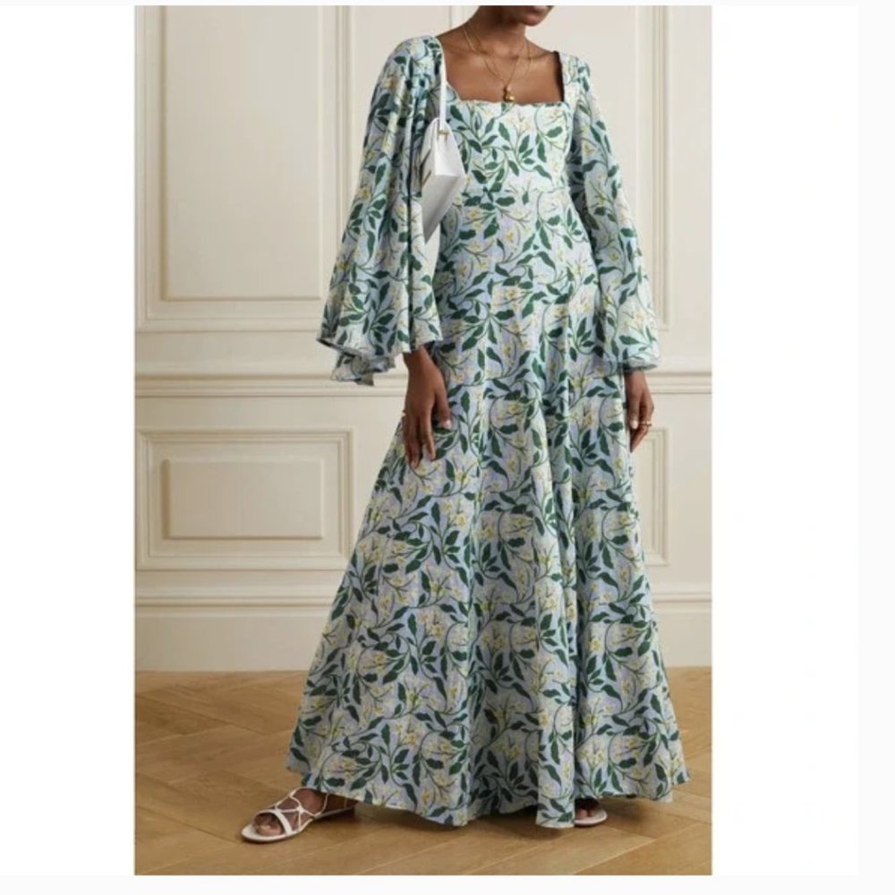 Agua by Agua Bendita Cumbia Maxi Dress Dos Gardenias Celeste Small